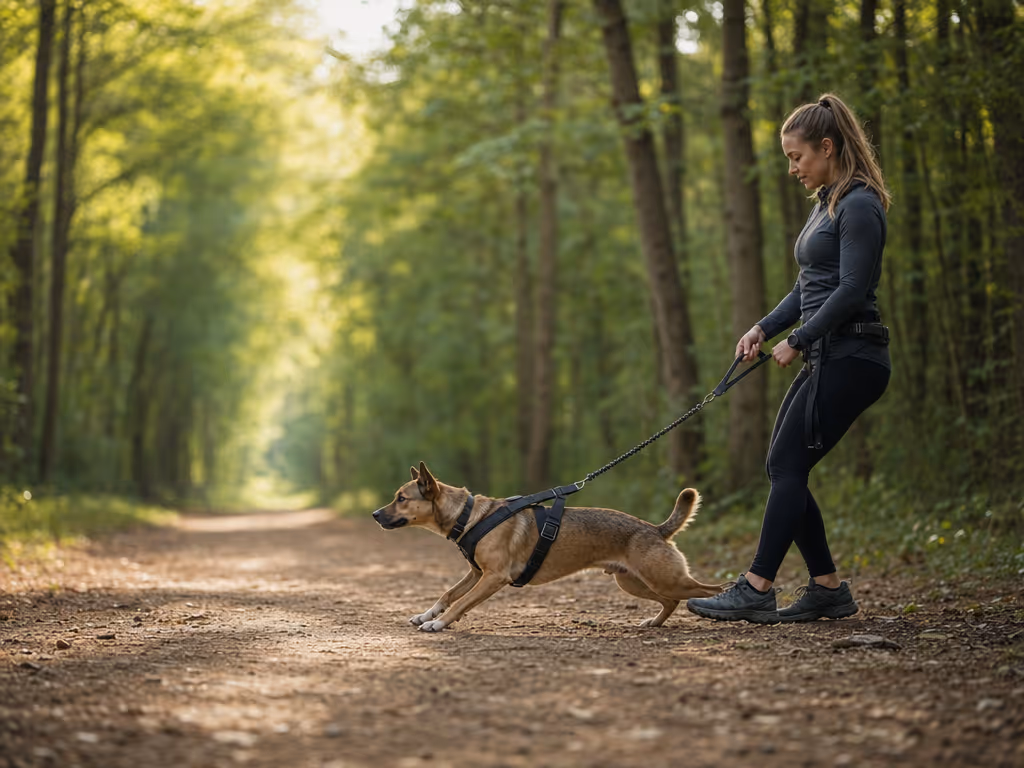 dog_and_handler_practicing_pulling_cues_on_a_quiet_path