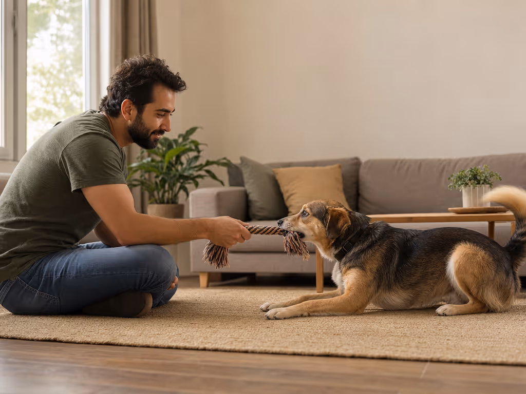 dog_and_guardian_playing_controlled_tug_indoors