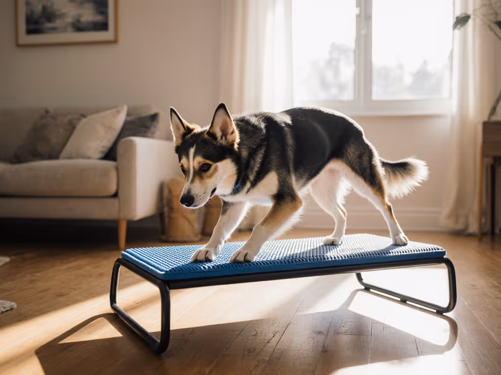 dog_practicing_balance_training_on_a_pad_at_home